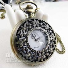 L Size Five Leaf Flower Pocket Watch Necklace Sweater Necklace 10pc