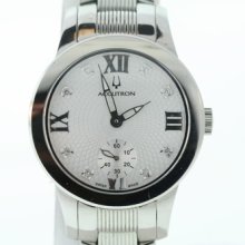 Ladies Accutron Watch Silver Dial W/ Diamond & Roman Markers Stainless Steel