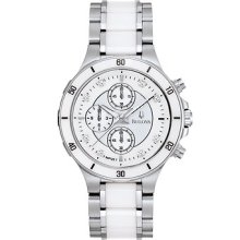 Ladies Casual Bulova Quartz White Ceramic & Stainless Steel Diamond Watch 98p125