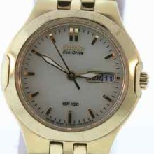 Ladies Citizen Eco-drive Gold Tone St. Steel Watch Champagne Dial W/ Date 76141