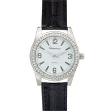 Ladies' Croton Crystal Accent Watch with Round Dial and Black Strap (Model: GE217112BSDW) SWISS ARMY