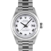 Ladies Rolex Datejust President 18k White Gold Watch White Roman Dial 79179