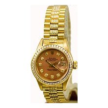 Ladies Rolex President Salmon Diamond Dial/Yellow Gold/1ct Preowned