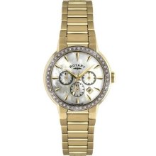 Ladies Rotary Watch Chronograph Gold Plated Mop Dial Wristwatch Lb02848/40