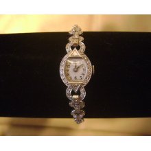 Ladies Vintage Estate CROTON PLATINUM DIAMOND WATCH DECO White Gold Band WORKS