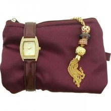Ladies Watch, Necklace And Purse Set, Purple, Gold Tone