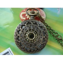 Large Antique Bronze Filigree loves hearts spiderwebs Gold movements Steampunk Round Pocket Watch Locket Pendants Necklaces
