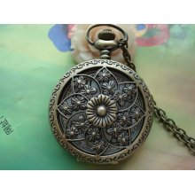 Large Antique Bronze Vintage Filigree Windmills Flowers Steampunk Round Pocket Watch Locket Pendants Necklaces