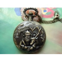 Large Antique Bronze Vintage Filigree North Pole Alaska Christmas Santa Claus Round Pocket Watch Locket Pendants Necklaces