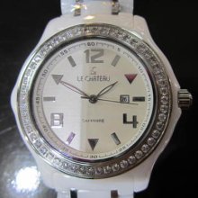 Le Chateau Japan Women's Watch Crystal All White Ceramic Sapphire Mop Original