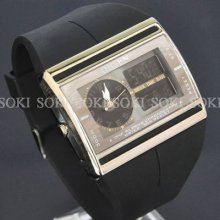 Led Ohsen Analog Digital Black Mens Quartz Wrist Rubber Band Watch S16