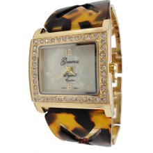 Limited Edition Gold Bracelet Watch w/ Square Face & Tortoise Shell Band