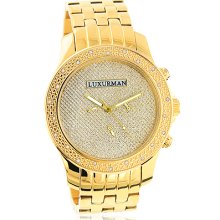 Luxurman Mens Diamond Watch 0.25ct Yellow Gold Tone