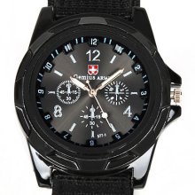Luxury Gemius Army Quartz Luminous Hand Black Canvas Strap Men Sport Wrist Watch