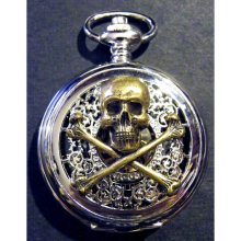 Macabre Skull Pocket Watch and Chain Fob or Necklace Steampunk Gothic