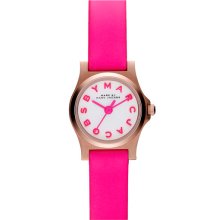 MARC by Marc Jacobs 'Henry Dinky' Leather Strap Watch Knockout Pink/ Rose Gold