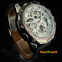 Masculine Men's Transparent Skeleton Red Second Hand Automatic Mechanical Watch