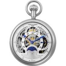 Mechanical Moon Phase Skeleton Pocket Watch Dual Time With Gift Box And Chain