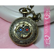 mechanical pattern Rome Number Golden Dial Pocket watch necklace(Big Size), with teapot, time for tea