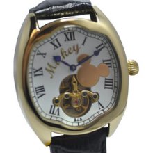Mens Automatic Disney Mickey Mouse Gold Tone Tourneau Watch Mck500 Rare