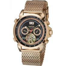Mens Automatic Rose Gold Plated Stainless Steel Wrist Watch Afabusrgrgb