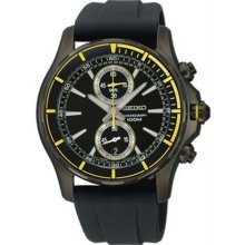 Men's Black Stainless Steel Quartz Chronograph Black Dial Yellow Bezel Strap