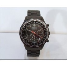 Mens Black Steel Detomaso Firenze World Time Pilots Chronograph Watch