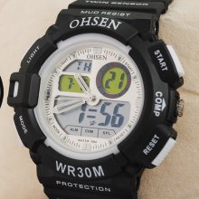 Mens Boys Fashion Sport Wrist Watch Black Silicon Dual Time Design Day Date Gift