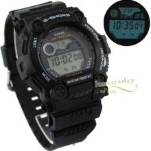 Mens Boys Sports Wrist Watch Quartz Chro Black Rubber Gift