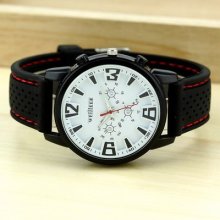 Men's Cool Sports Quartz Watch/clock White Dial Round Face Black Strap