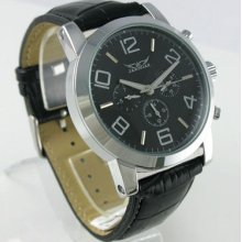Mens Deluxe Automatic Mechanical Black Leather 6 Hands Watch Day/date Display