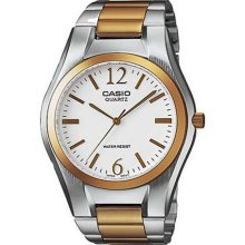 Mens Dress Two Tone Stainless Steel White Dial Gold Plated Dress Watch