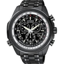 Men's Eco-Drive Perpetual Calendar Alarm Chronograph Stainless Steel Black Case
