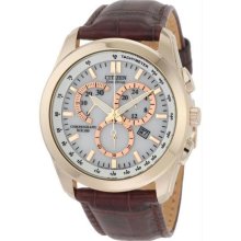 Men's Gold Tone Stainless Steel White Dial Eco-Drive Chronograph Strap