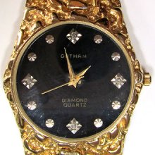 Mens Gotham Diamond Retro Watch W/black Diamond Dial