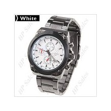 mens new Firpec stainless steel quartz watch w/white & red face brushed finish