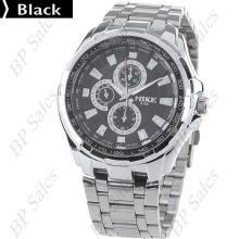 mens new Mike wmn-68952 stainless steel chrome quartz dress watch black face
