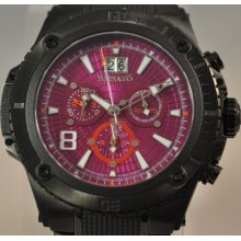 Mens Renato Calibre Buzo Chronograph Purple Dial Black Steel Swiss Watch