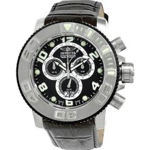 Men's Sea Hunter Chronograph Stainless Steel Case Black Dial Leather S