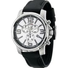 Mens Sector R327689001 Black Eagle White Dial Leather Chronograph Watch