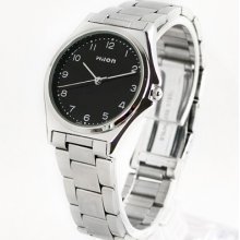 Mens Simple Classic Number Scale Steel Strap Quartz Wrist Watch Black