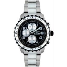 Men's Stainless Steel Case and Bracelet Chronograph Black Tone Dial Date Display