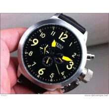 Mens Stunning Xl Oversize Wasp Pilot Army Automatic Chrono Watch Black Leather