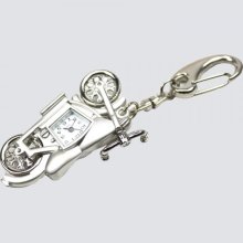 Metal Motorcycle Shaped Quartz Pocket Watch with Keychain Silver
