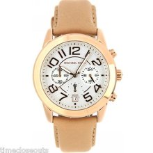 Michael Kors Mk2283 Rose Gold Tone 41.5mm Leather Chrono Fast Shipping