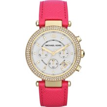 Michael Kors 'Parker' Chronograph Leather Watch, 39mm Pink/ Gold