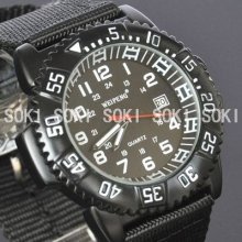 Military Army Black Date Analog Quartz Mens Wrist Canvas Bracelet Watch W58
