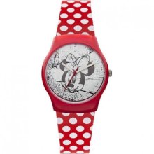 Minnie Mouse Girl's Quartz Watch With White Dial Analogue Display And Red Other Strap 25819