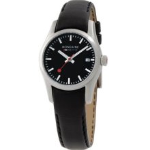 Mondaine Retro Long Strap Women's Stainless Watch - Black Leather Strap - Black Dial - A629.30341.14SBB.XL