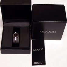 Movado Swiss Watch Bela Diamond 24mm Black Dial Bangle Bracelet 0605855